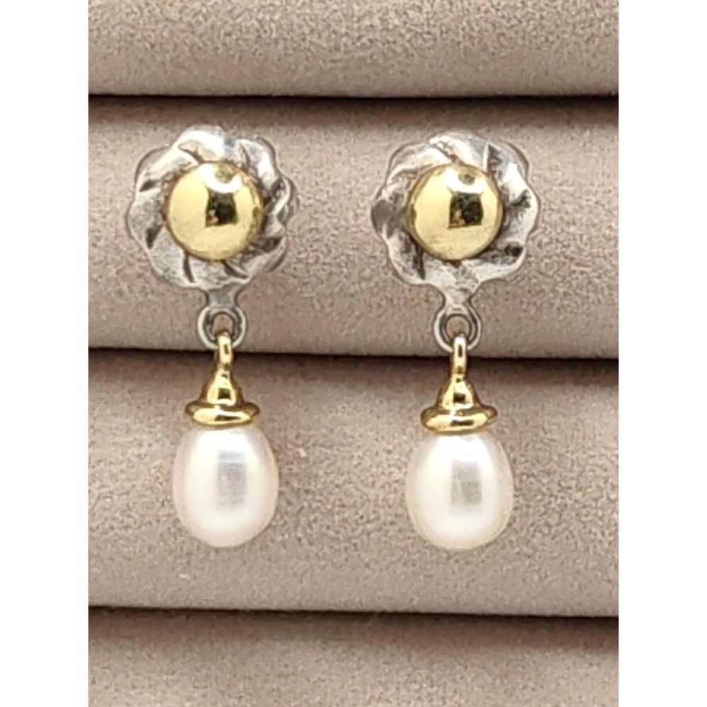 Retired rare find Jane Bohan Sterling Silver 18K gold pearl earrings.